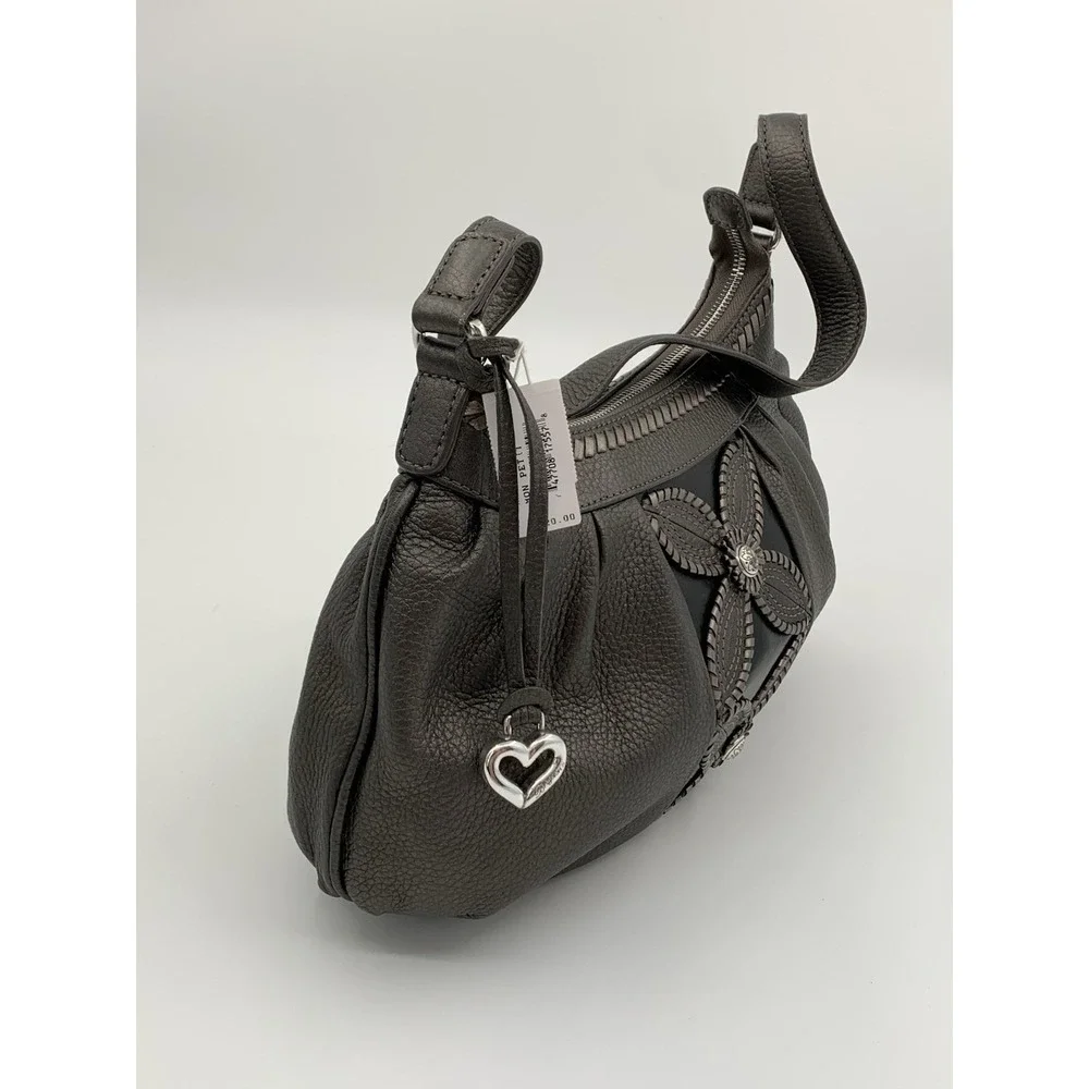 BRIGHTON‎ Masterpiece Mon Amie Shoulder Bag Metallic Pewter Leather NIB Duster